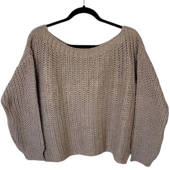 Scandal Italy Chunky Knit Taupe Beige Relaxed Boxy Pullover Sweater Size Small - Picture 1 of 10